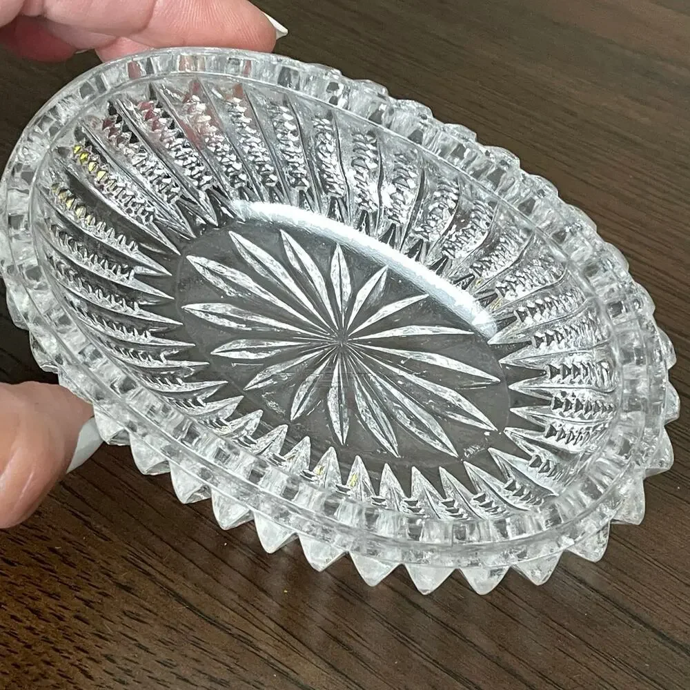 Vintage Art Nouveau Glass Trinket Dish with Metal Lid Vanity Jar Floral Design